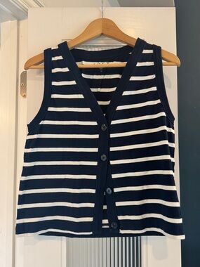 LOFT Navy & White Striped Button-Front Tank